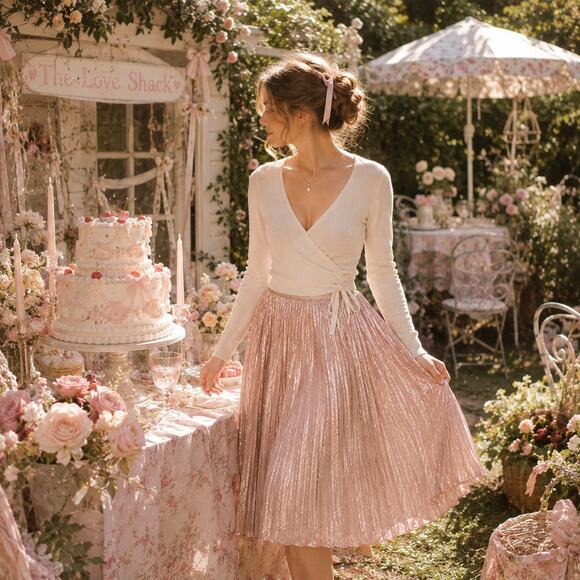 Club Monaco Dresses & Skirts - Club Monaco Blush Metallic Pleated Skirt Sz 10 Balletcore Quiet Luxury Coquette